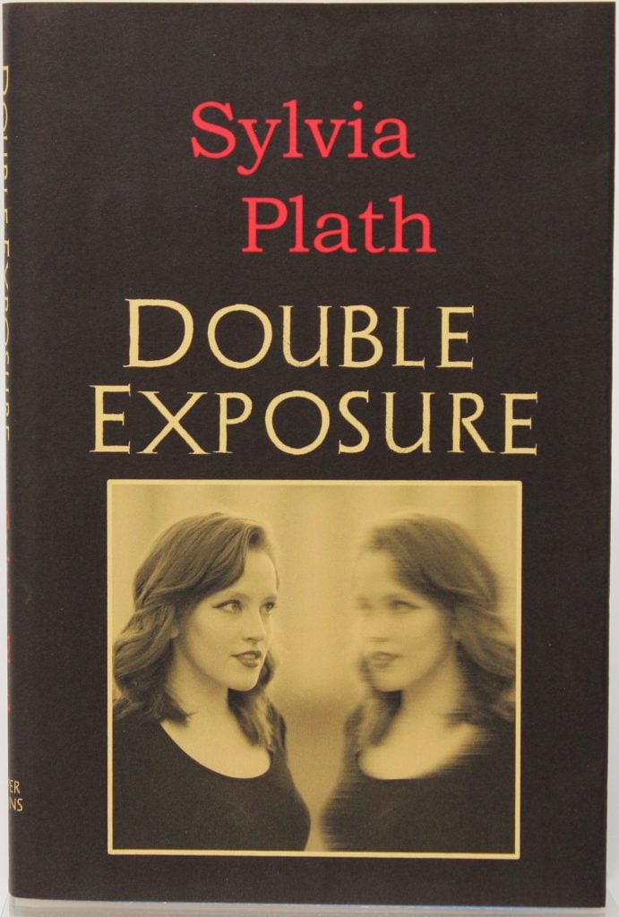 A book cover showing a woman gazing at her reflection, with the title "Double Exposure" by Sylvia Plath