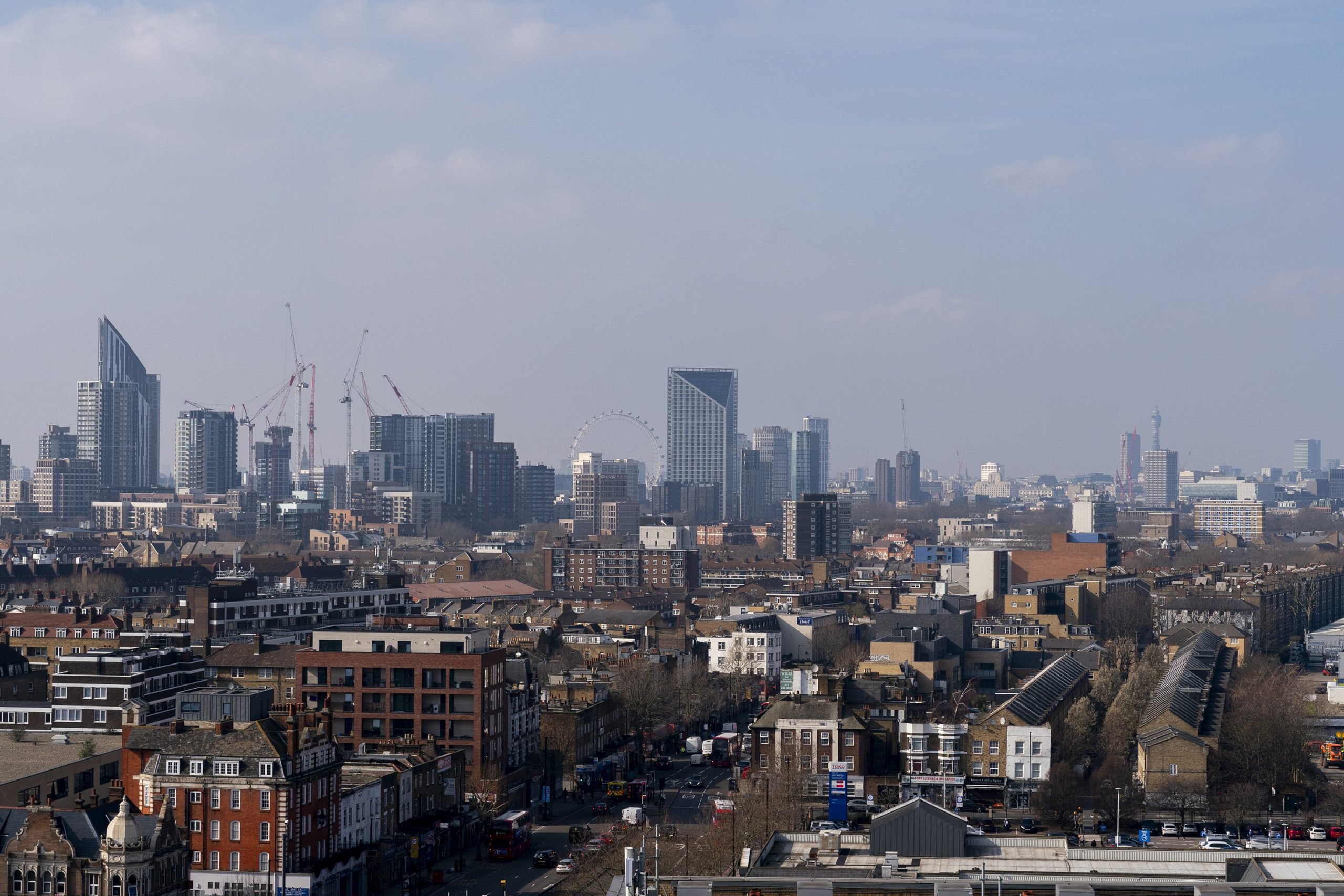 General view of Central London as seen from Old Kent Road, on March 8, 2024.