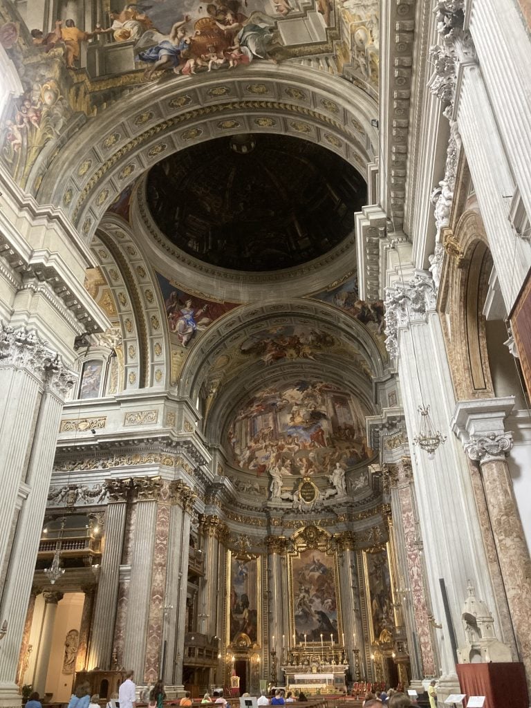 A photo of the towering interior and alter of the TikTok famous Chiesa di Sant'Ignazio di Loyola.