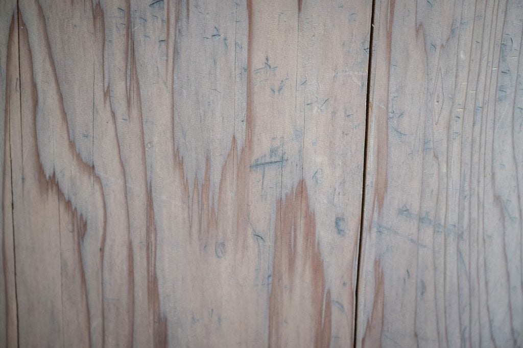 Scratches are seen on a Torii gate at Meiji shrine in Tokyo