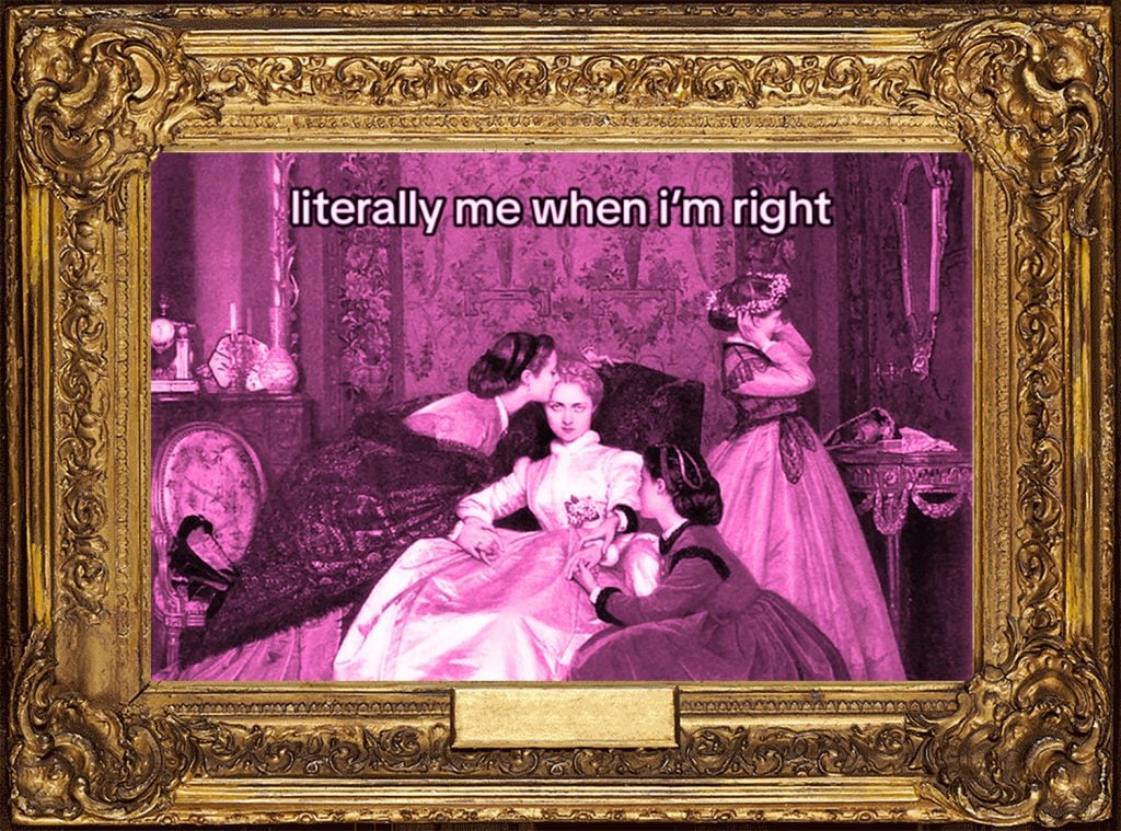 An image of Auguste Toulmouche's The Reluctant Bride as a meme.