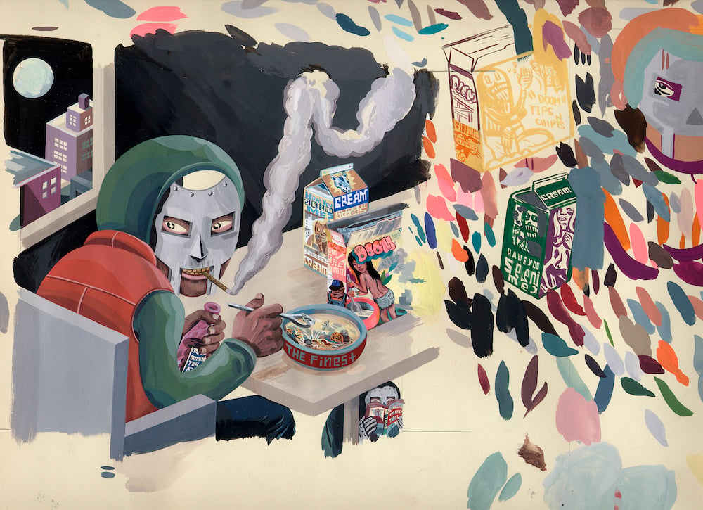 An artwork by Jason Jägel for MM..FOOD's album cover shows the rapper eating