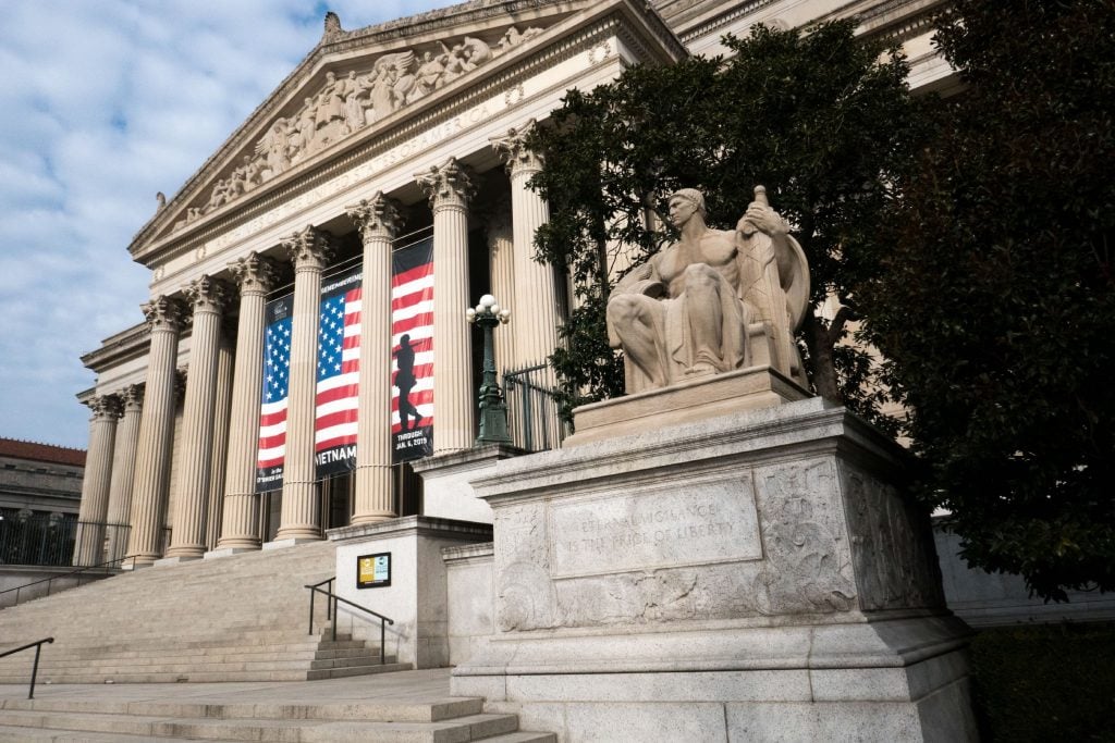 A Neoclassical building that houses the National Archives in Washington, D.C.