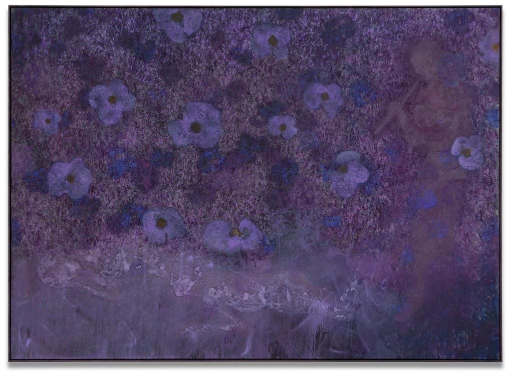 A painting of small flowers in overall shades of dark purple by artnet gallery network artist Oliver Bak.