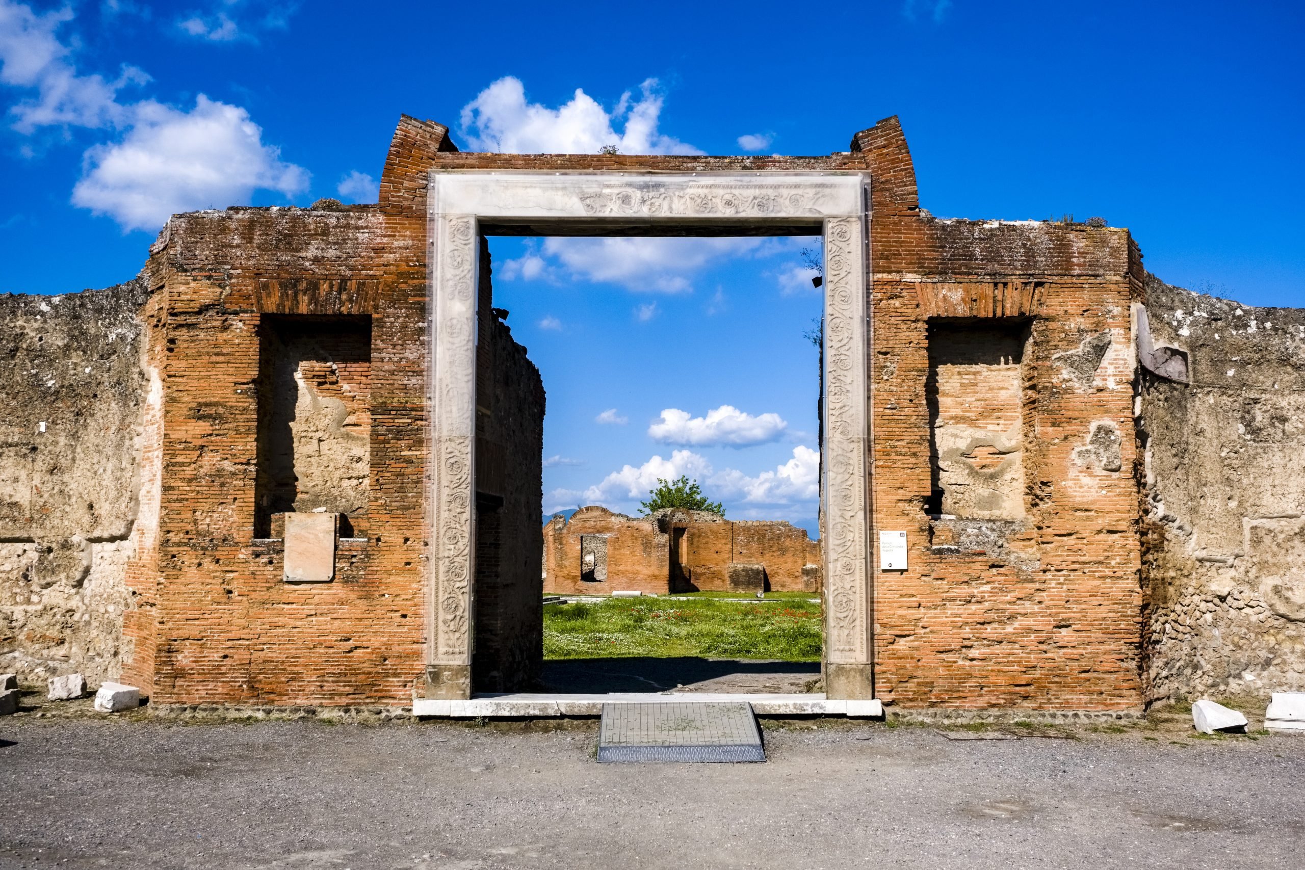 The ruins of a stone structure on the Pompeii archaeological site