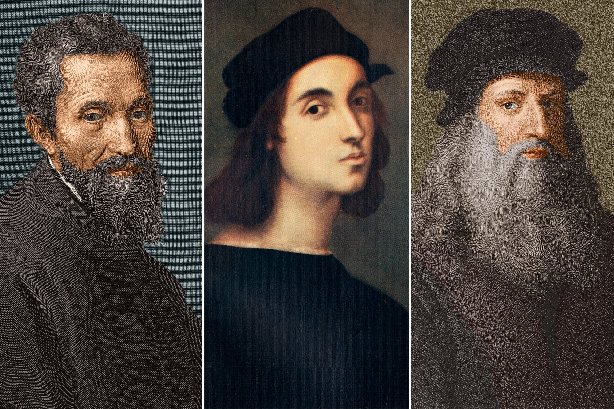 From left: Michelangelo, Raphael and Leonardo.