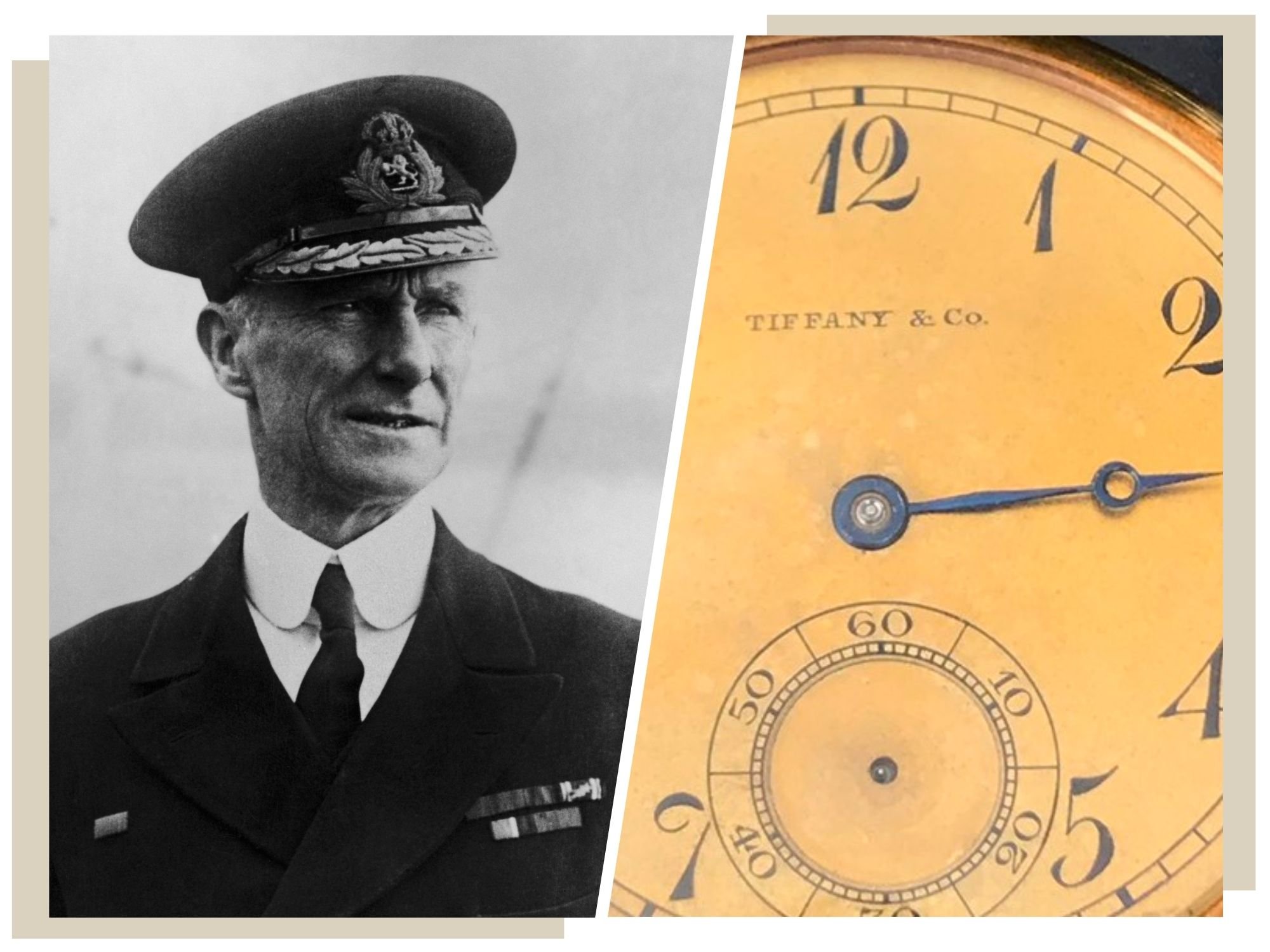 Sir Arthur Henry Rostron, left, and his Tiffany & Co. watch, right.