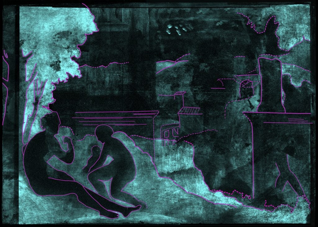 xray of painting showing arcadian scene