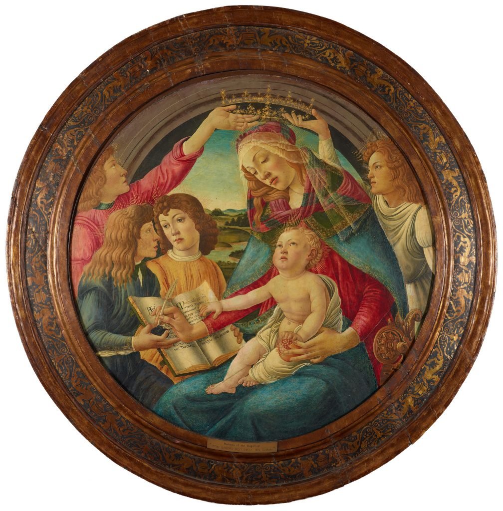 one of botticelli's most famous works .. Sandro Botticelli, Virgin and Child, and Angels (Madonna of the Magnificat) (c. 1483). Collection of the Morgan Library. 