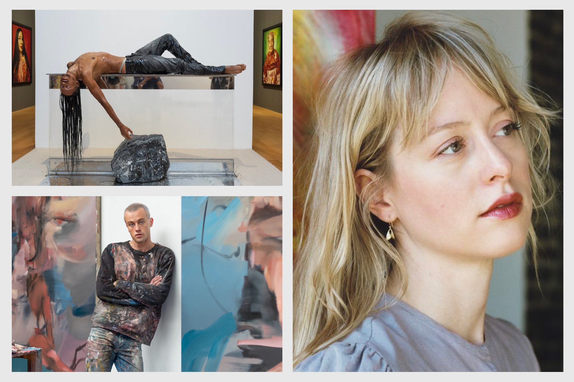 Clockwise from left images of artistsMiles Greenberg, Lucy Bull and George Rouy.