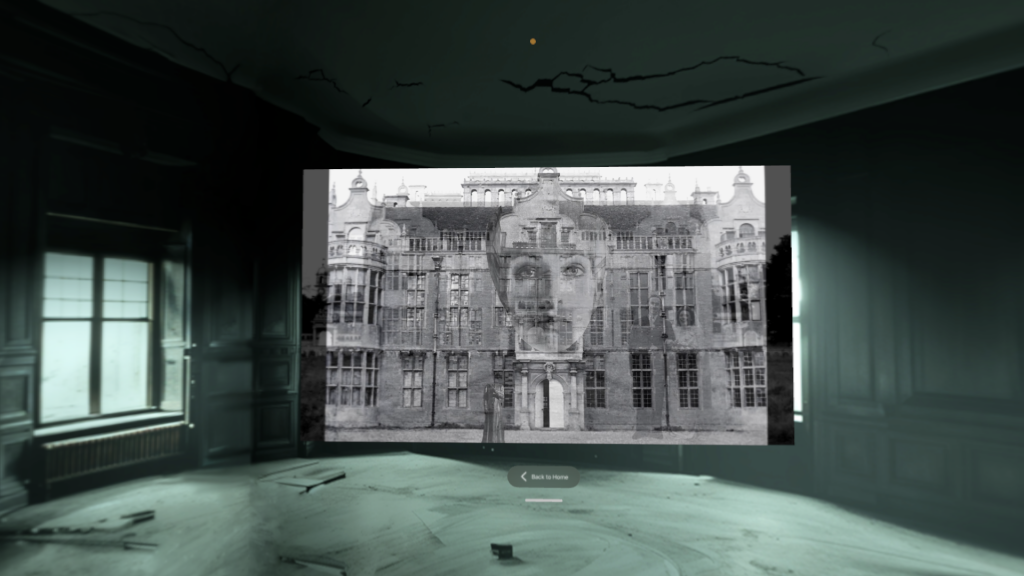 A screenshot taken using an Apple Vision Pro headset shows the immersive environment designed by Penny Slinger for the release of her video 