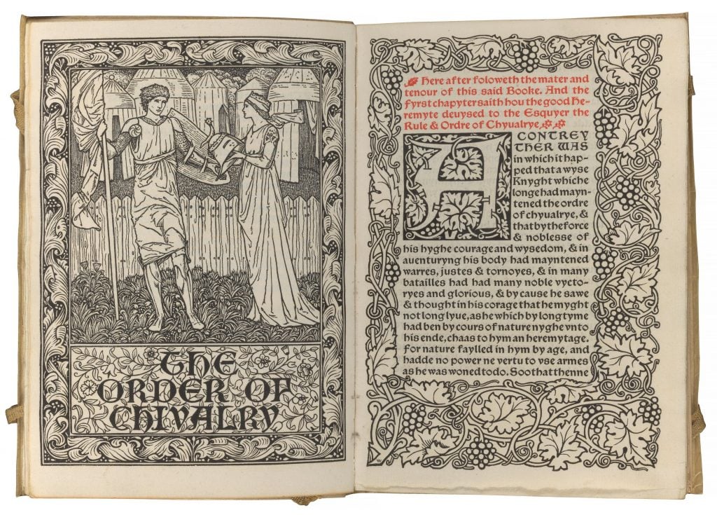 a two page spread of an illustrated text