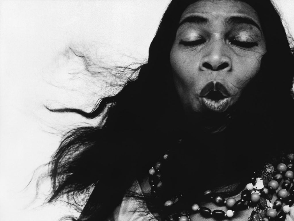 Richard Avedon portrait of singer Marian Anderson, with her long hair aflutter