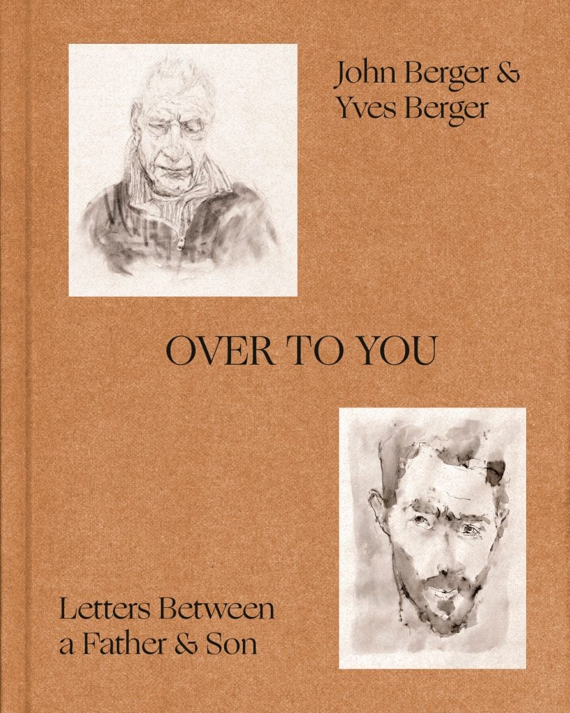 a brown book cover with the words 'over to you: letters between a father and son' in black