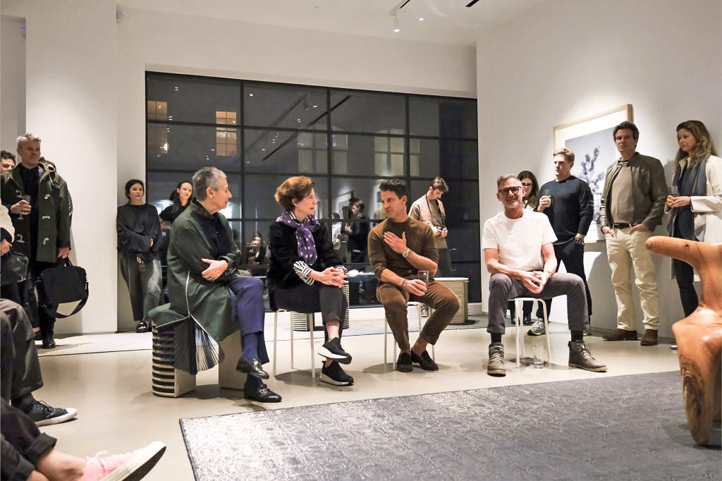 L to R: Cristina Grajales, Wendy Goodman, Nate Berkus, and Marcelo Bengoechoa on the opening night of "Woven Tapestries" at Cristina Grajales gallery in Tribeca.