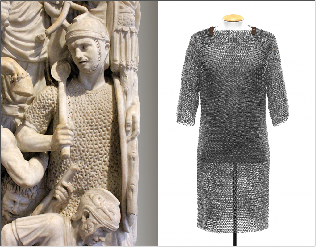 side by side with left showing chainmail in a sarcophagus and right showing digital model of chainmail