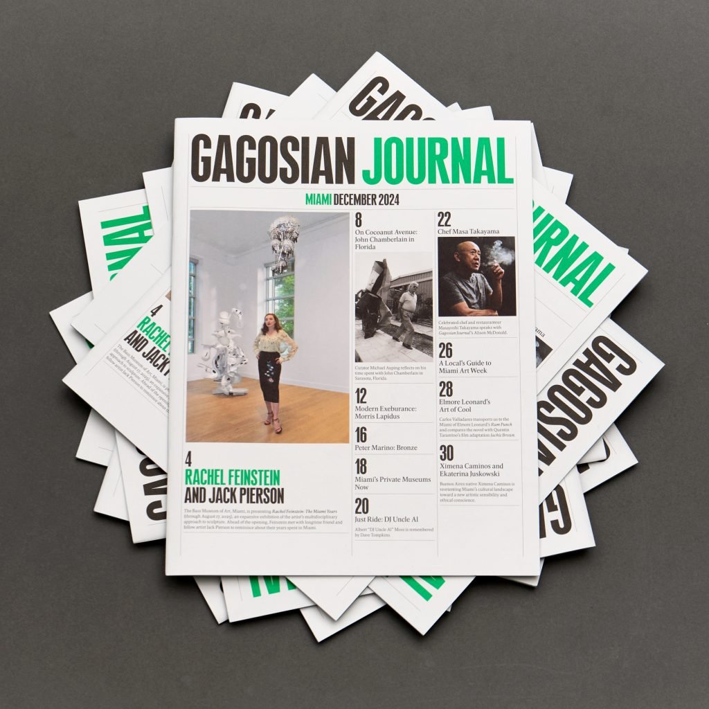 Multiple issues of the Gagosian Journal: Miami 2024 in a staggered-edge pile.