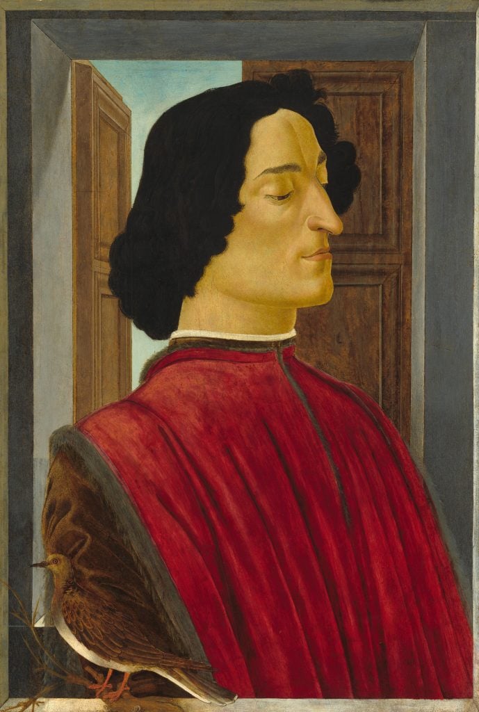 one of botticelli's most famous works Sandro Botticelli, Giuliano de' Medici (c. 1478/1480. Collection of the National Gallery of Art, Washington, D.C.