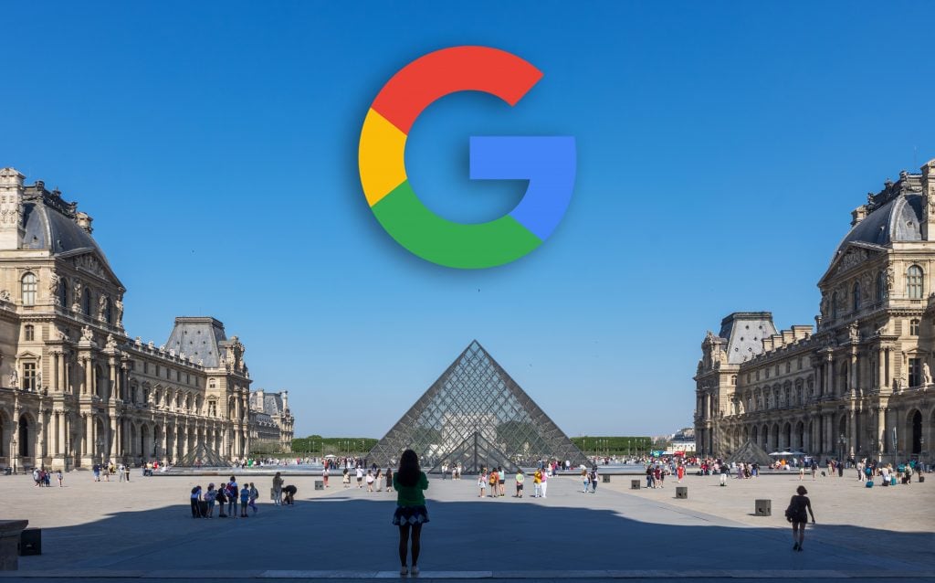 The Louvre Museum with a Google logo