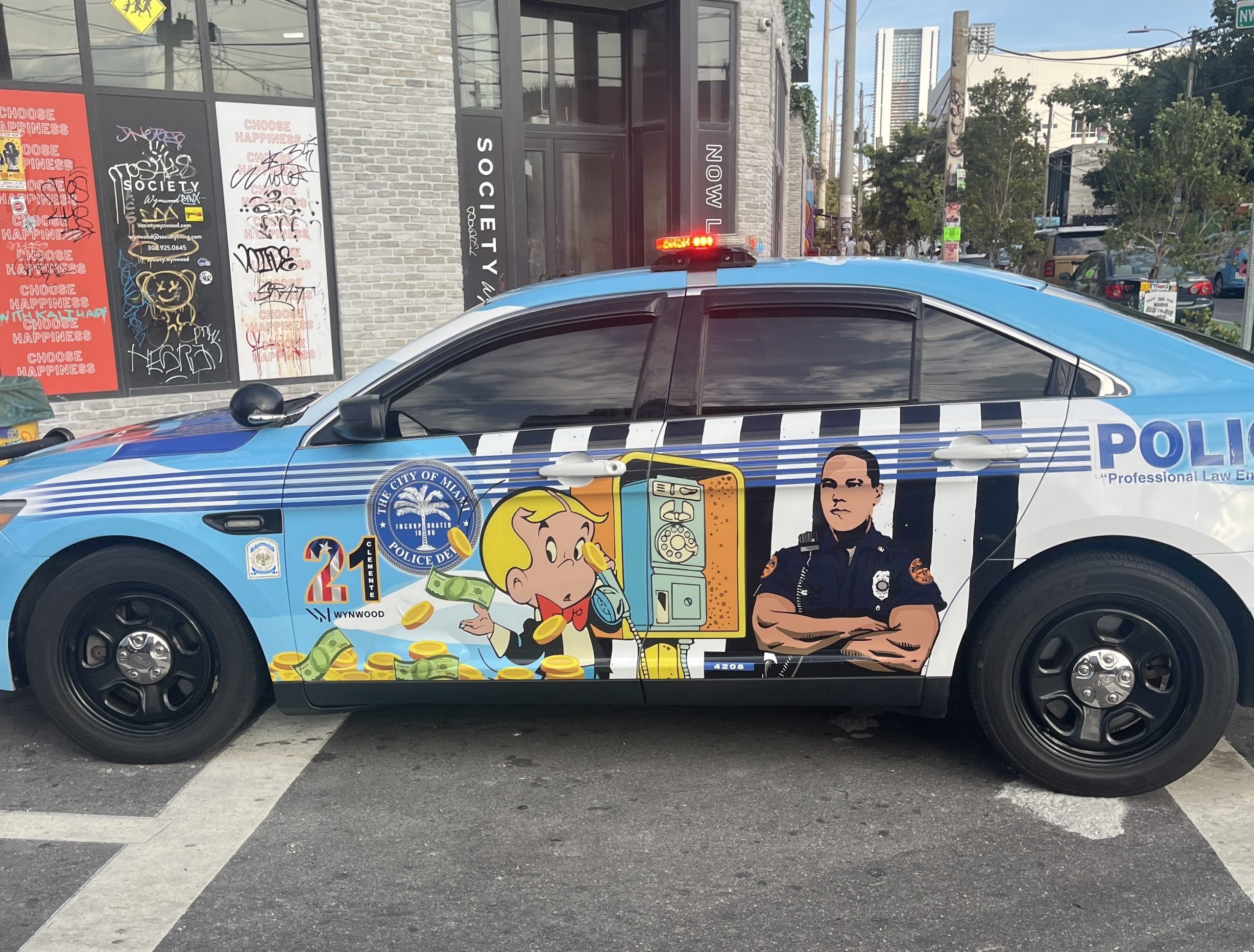 A police car with a fanciful design.