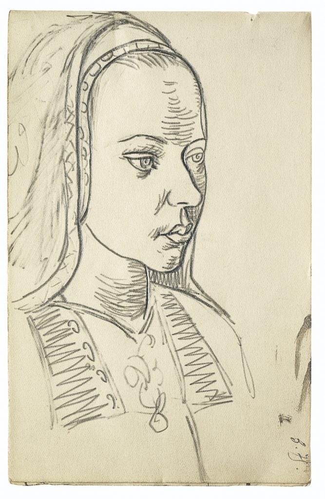 A Picasso drawing of a woman looking to the side