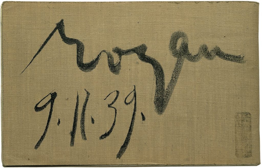 The word "Royan" written by Picasso on a canvas journal cover