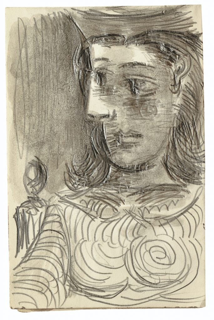 A Picasso sketch of a seated woman looking to the side