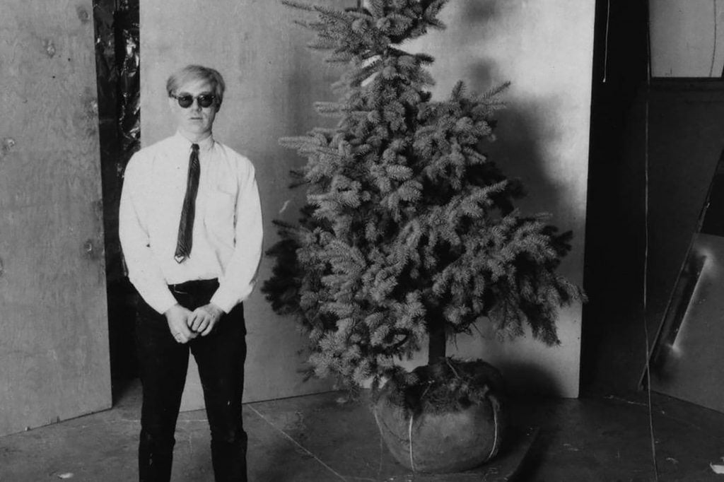 An image of andy warhol and a christmas tree