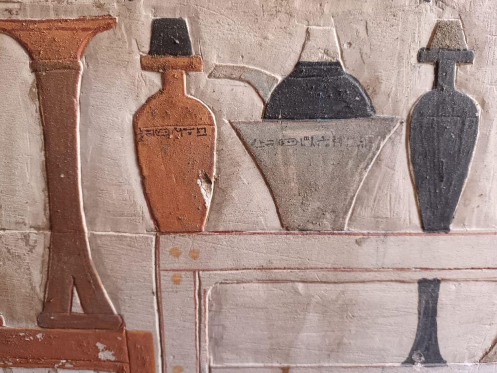 Drawings of funerary objects inside the tomb of Teti Nab Fu