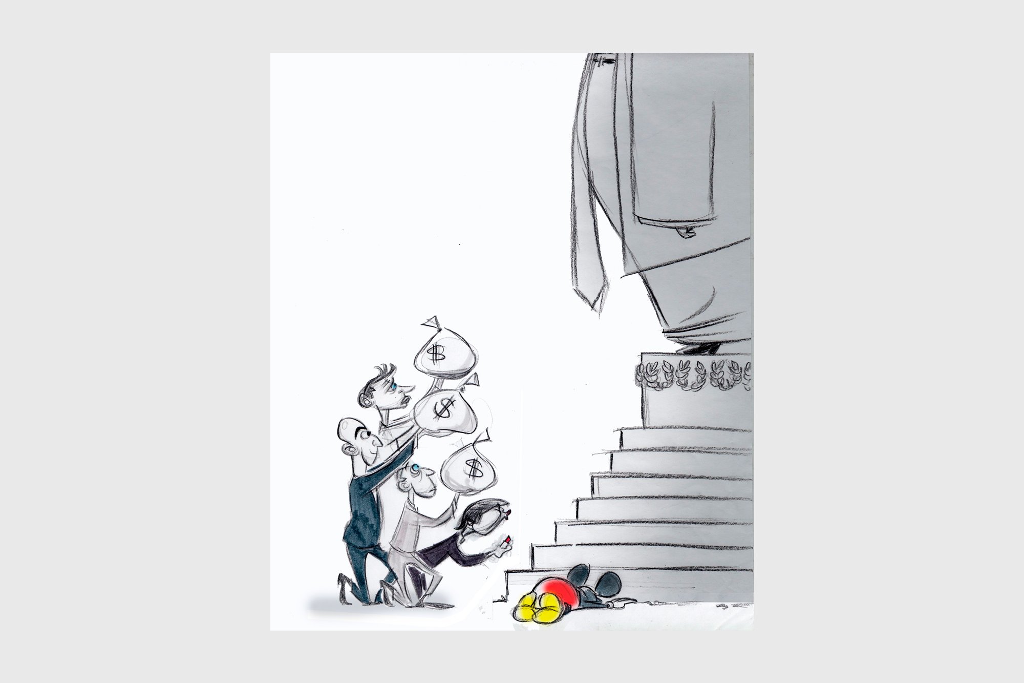 An image of Ann Telnaes' rough version of a cartoon she drew for The Washington Post, which was rejected.