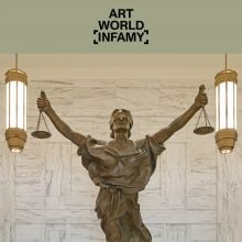 Photo of bronze Figure of Justice statue in a courthouse