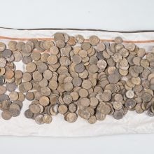 roman coins on a sheet and white background Saxony