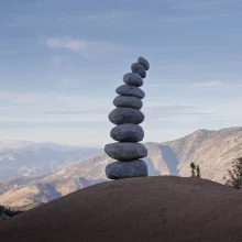 Nobuo Sekine, Phase of Nothingness-Stone Stack (1970/2025). Photo: Carlson Photography. Courtesy of Powder Mountain Art Foundation.