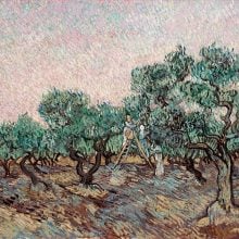 an image of a van Gogh painting showing women picking olives