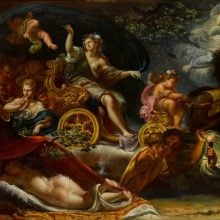 An image of a Fedele Fischetti painting featuring a tangle of dramatically-lit figures