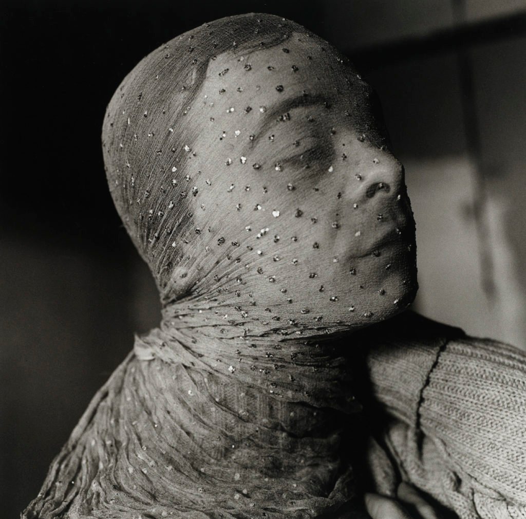 Peter Hujar, Gary Indiana Veiled, 1981, gelatin silver print, purchased on The Charina Endowment Fund, The Morgan Library & Museum, 2013.108:1.35. © Peter Hujar Archive, LLC, courtesy Pace/MacGill Gallery, New York and Fraenkel Gallery, San Francisco.