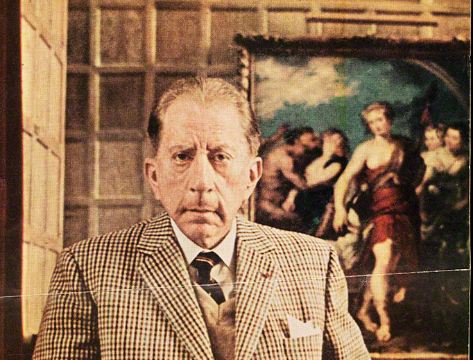 J.Paul Getty in 1964 at his Surrey, UK, manor, Sutton Place, in front of Peter Paul Rubens's Diana and Her Nymphs on the Hunt (1627–28). Photo: Ronny Jaques for Town and Country, courtesy the Julius Shulman Photography Archive and the Getty Research Institute.