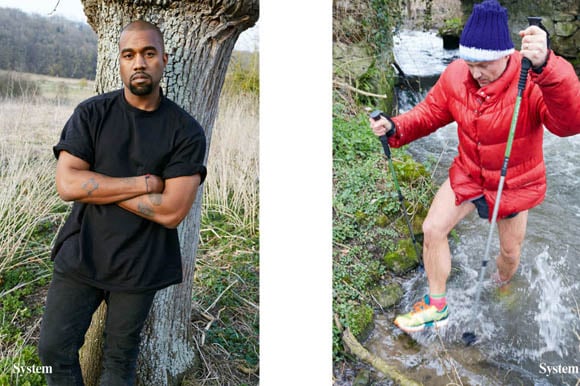 Kanye West relaxes by a tree while Teller does some river walking  Photo: via Oyster Magazine