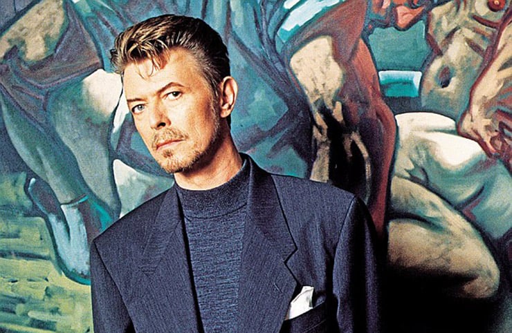 David Bowie with Peter Howson's <em>Croatian and Muslim</em> (1994). Photograph: Richard Young/Rex Features.