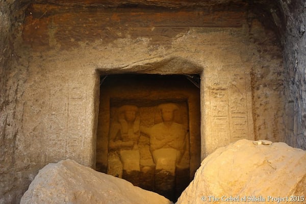 Statues of Neferkhewe and Ruiuresti, found at Gebel el Silsila.<br>Photo: via Gebel el Silsila Survey Project.